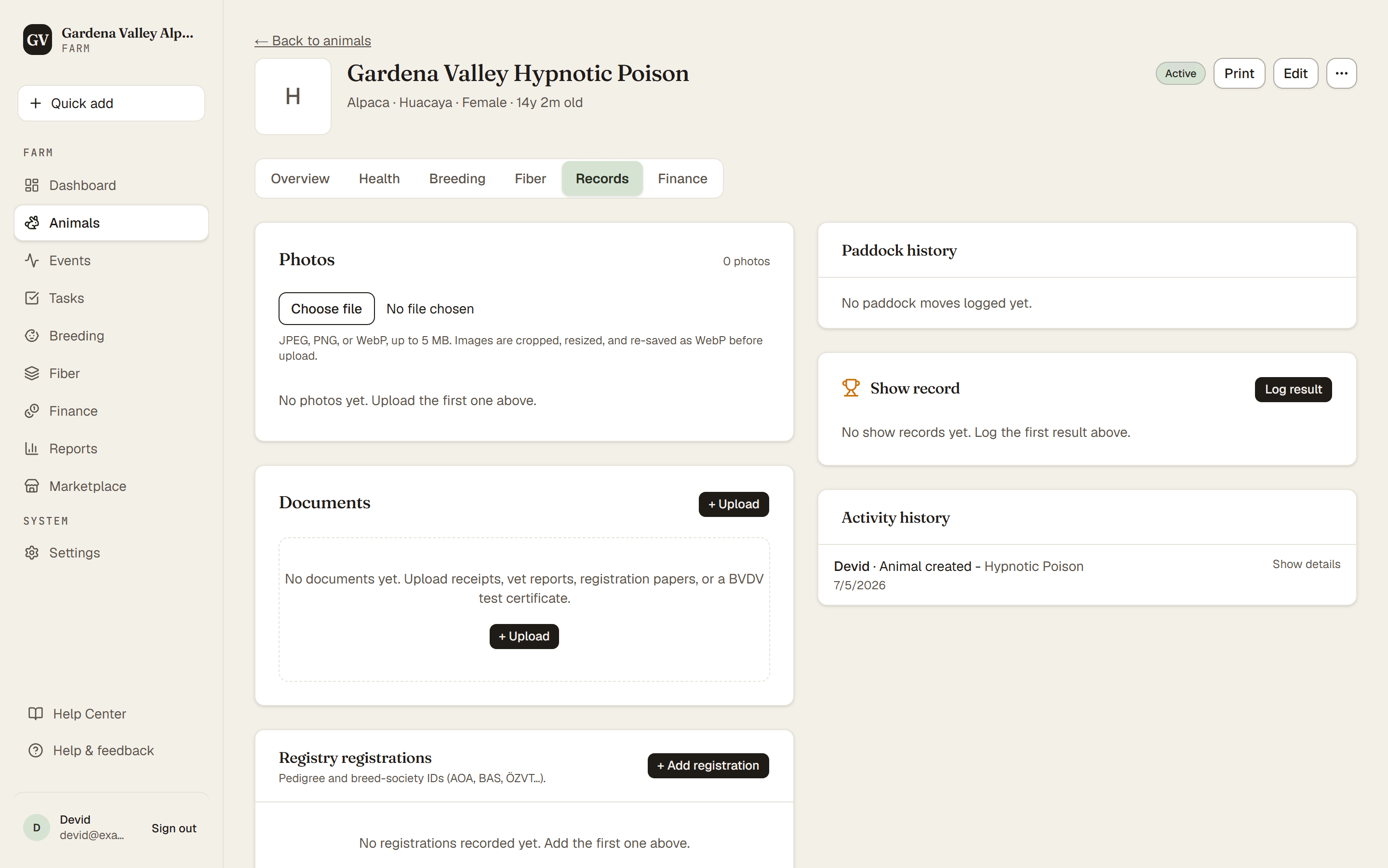 The Records tab with the Documents section and its Upload button