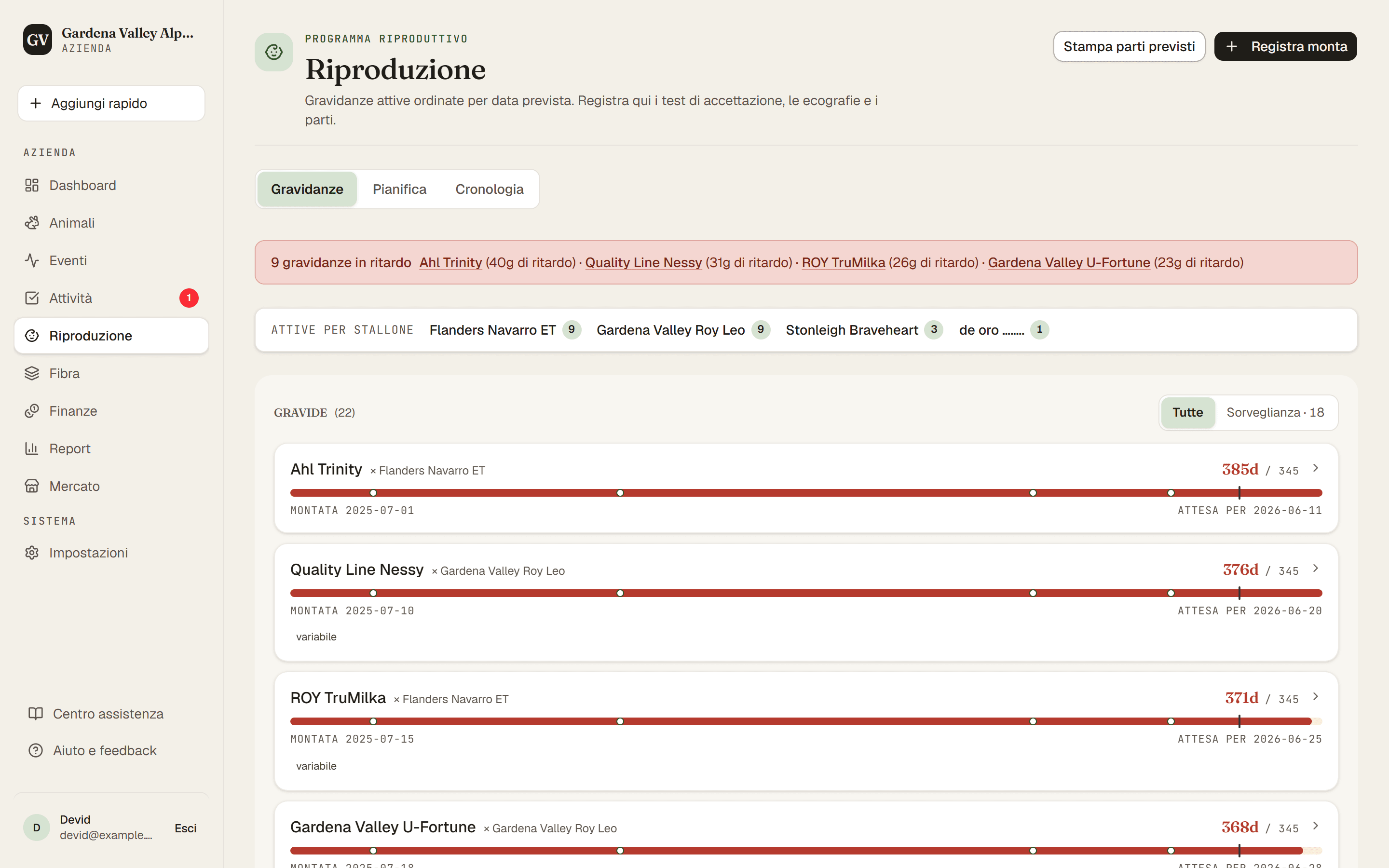 La sezione Riproduzione con le sue schede in alto