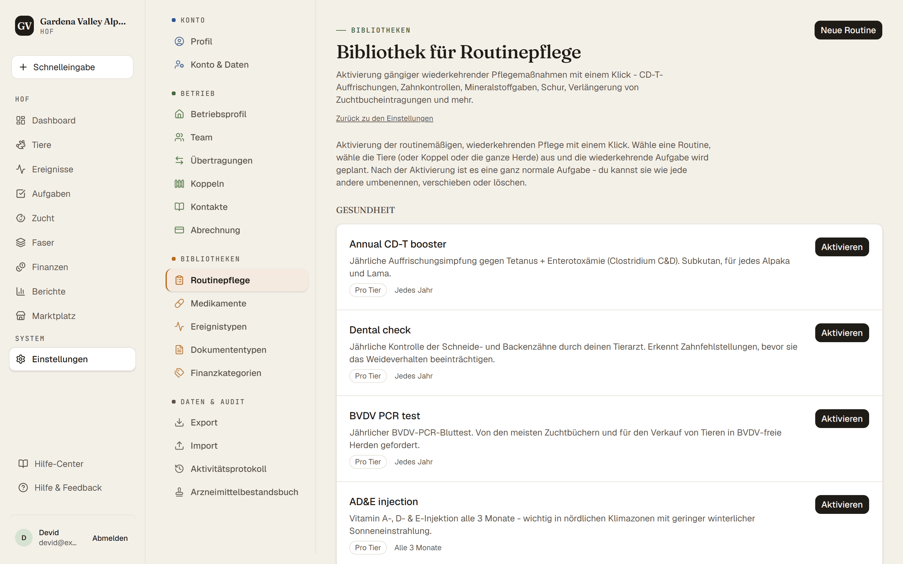 Die Routinepflege-Bibliothek mit Ein-Klick-Aktivierung