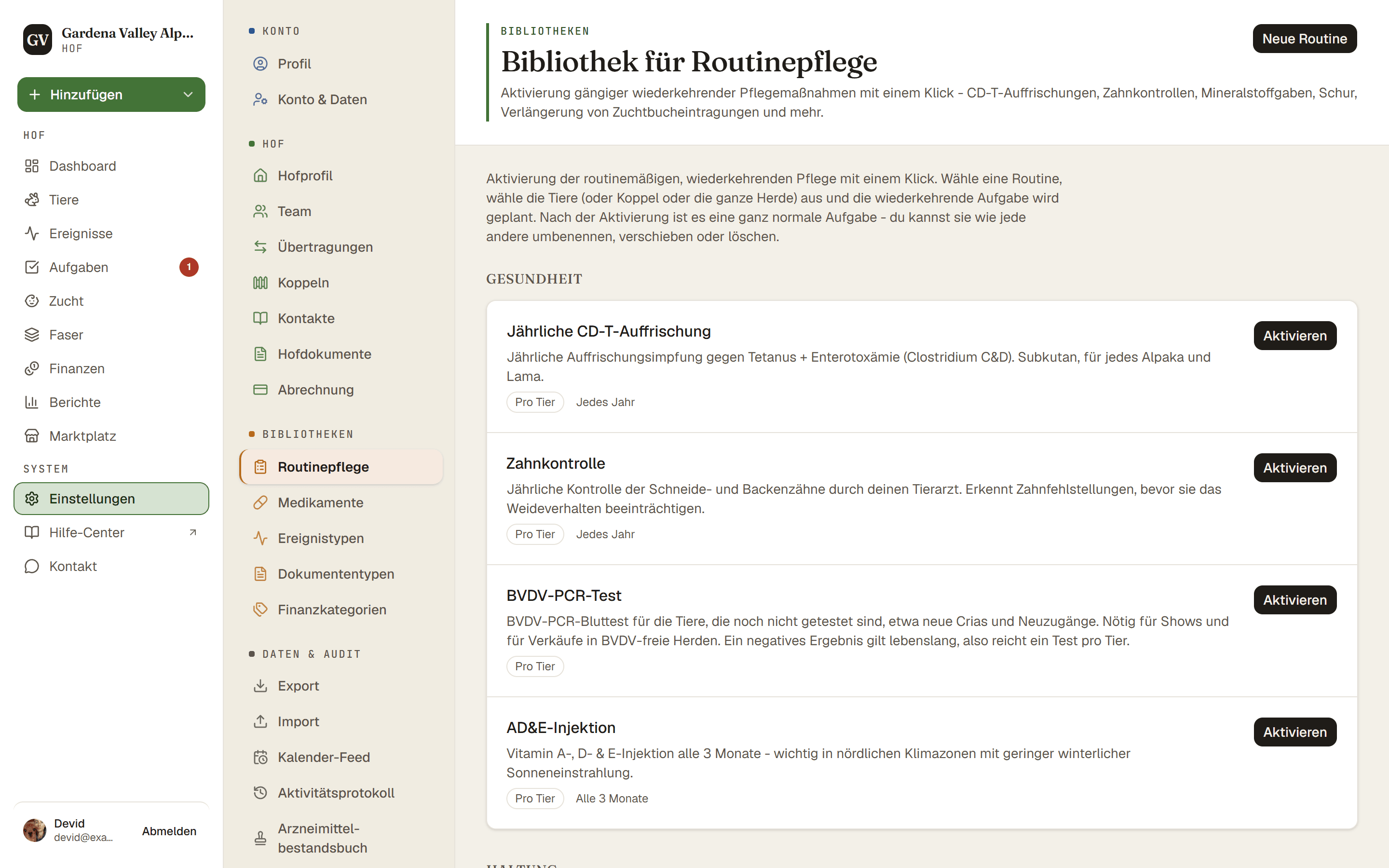 Die Routinepflege-Bibliothek mit Ein-Klick-Aktivierung