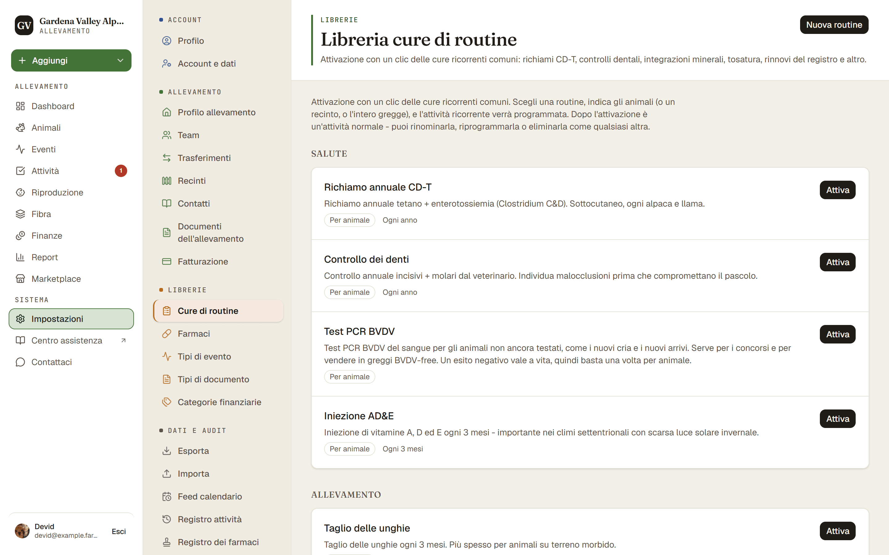 La libreria delle routine con i pulsanti di attivazione con un clic